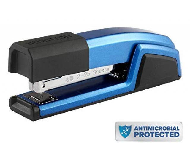 Bostitch Epic All Metal Antimicrobial Stapler with Integrated Staple Remover and Staple Storage (B777-BLUE)
