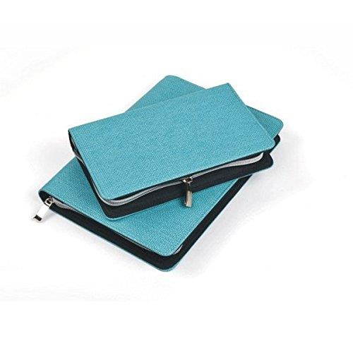 Chris-Wang 1Pk PU Woven Pattern Zipper Binder Business Zippered 6-ring Portfolio Planner -Filler Paper, Pagefinder Ruler, Calculator, Clear PVC Card Bag Included (A5, Blue)