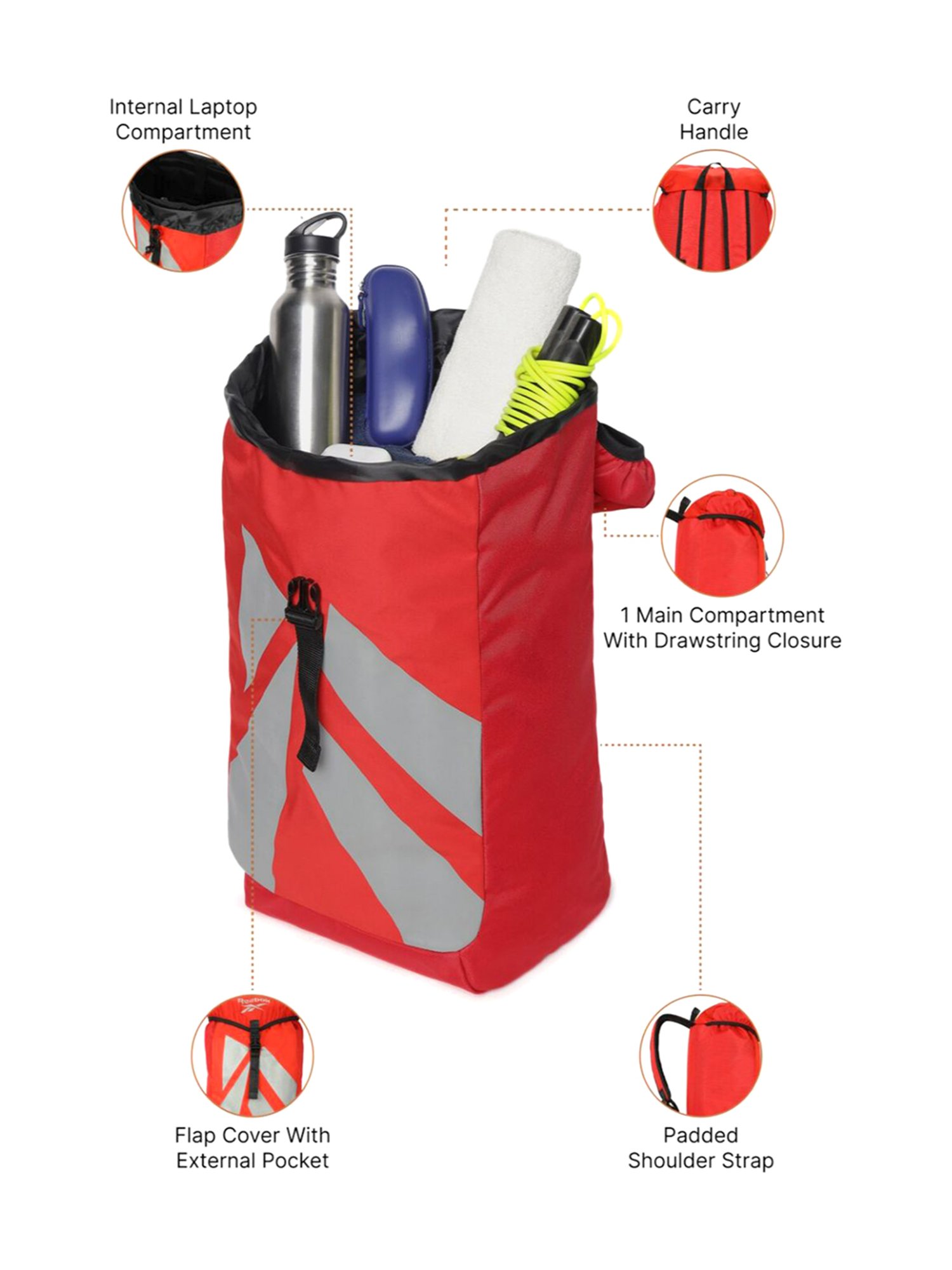 Reebok Red Rucksacks - 7 Ltrs