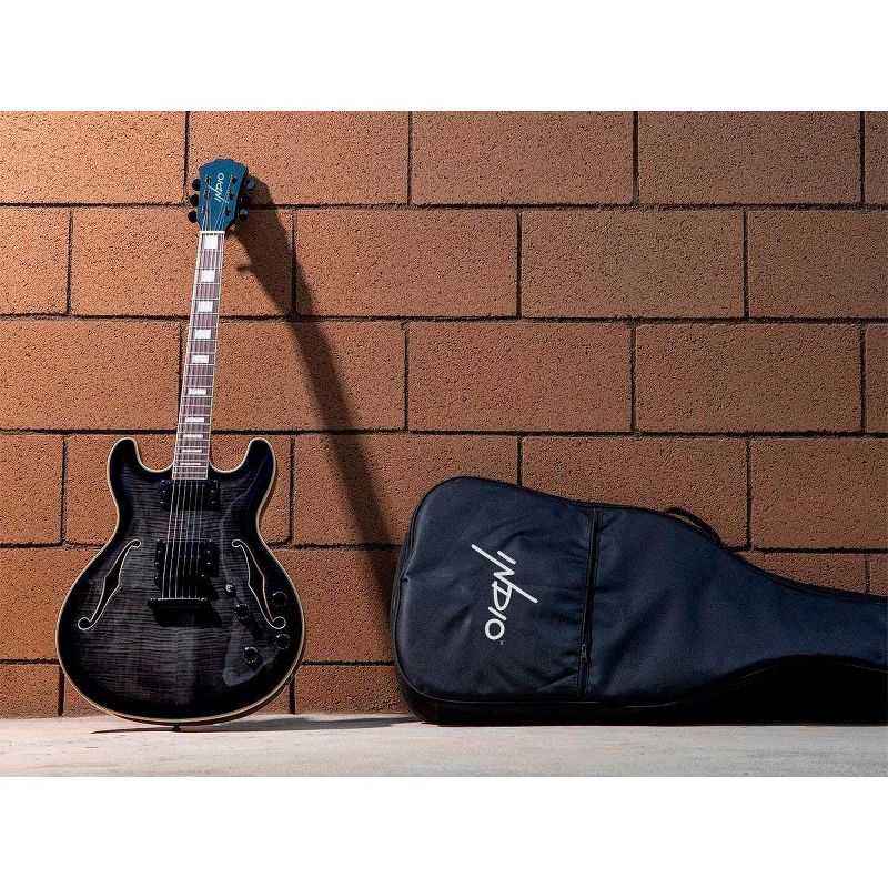 Monoprice Indio Boardwalk Flamed Maple Hollow Body Electric Guitar - Charcoal, With Gig Bag