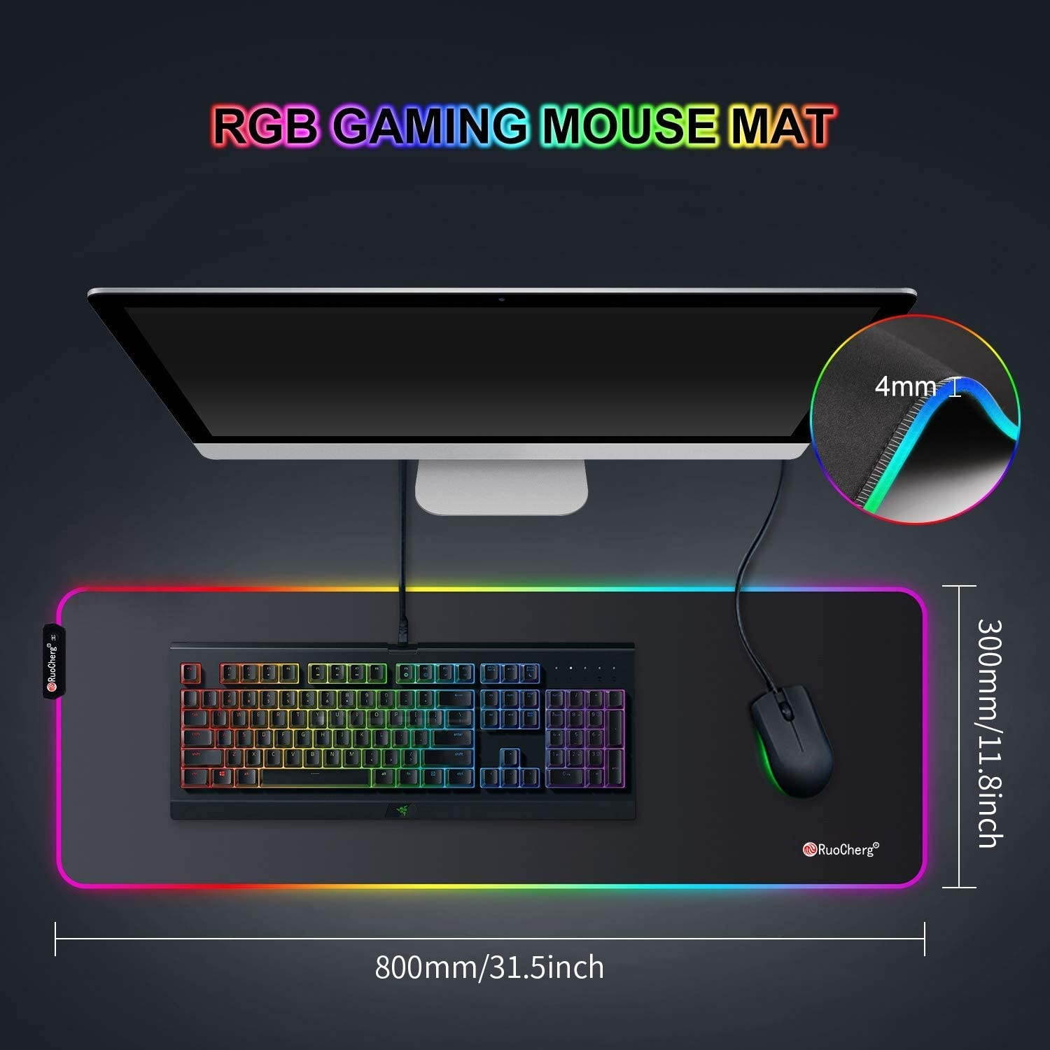 RGB Gaming Mouse Pad LED Large Extended Mouse Mat with 12 Lighting Modes Anti-Slip Rubber Base Water-Resistant Computer Keyboard Mousepads for Laptop Computer PC Games Work