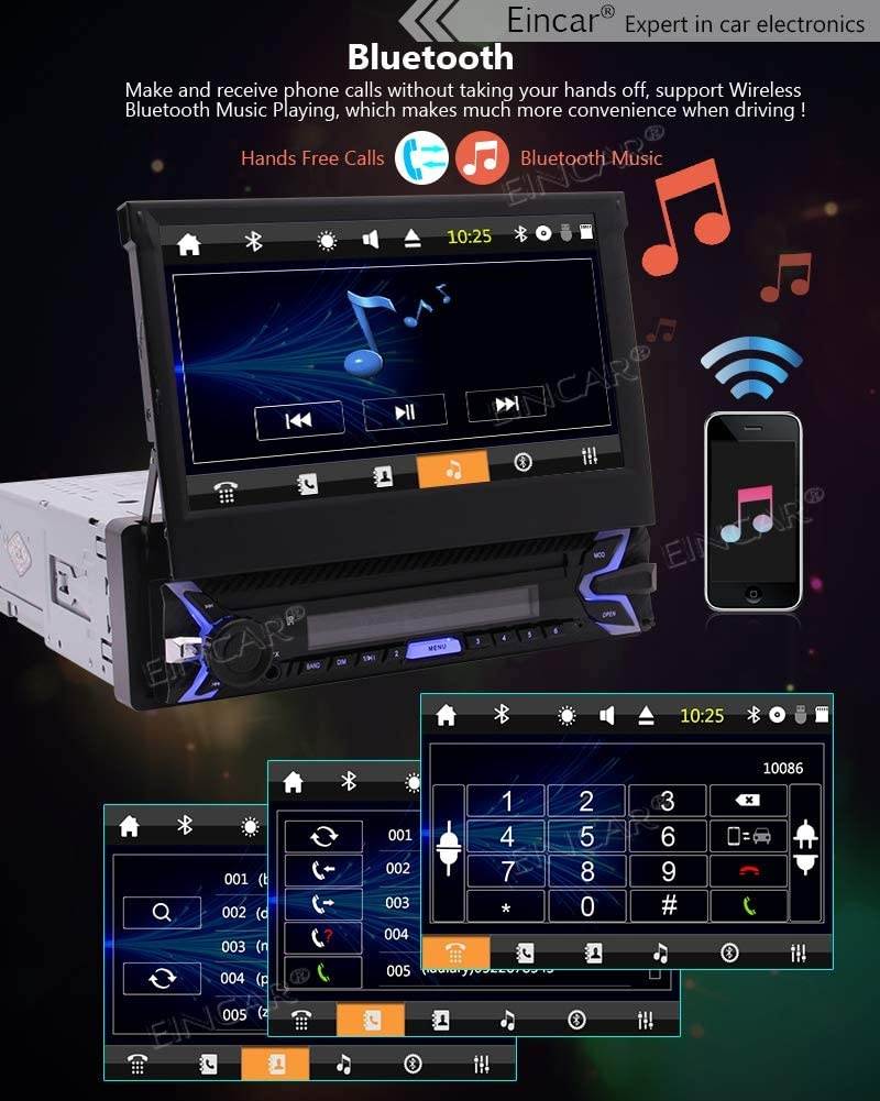 7 Inch Single DIn 1DIN Capacitive Touch Screen Anti-Theft Detachable Front Panel No-DVD Car Stereo with GPS Navigation Bluetooth AM/FM Radio Steering Wheel Control USB TF SD Card Free 8GB GPS Map C