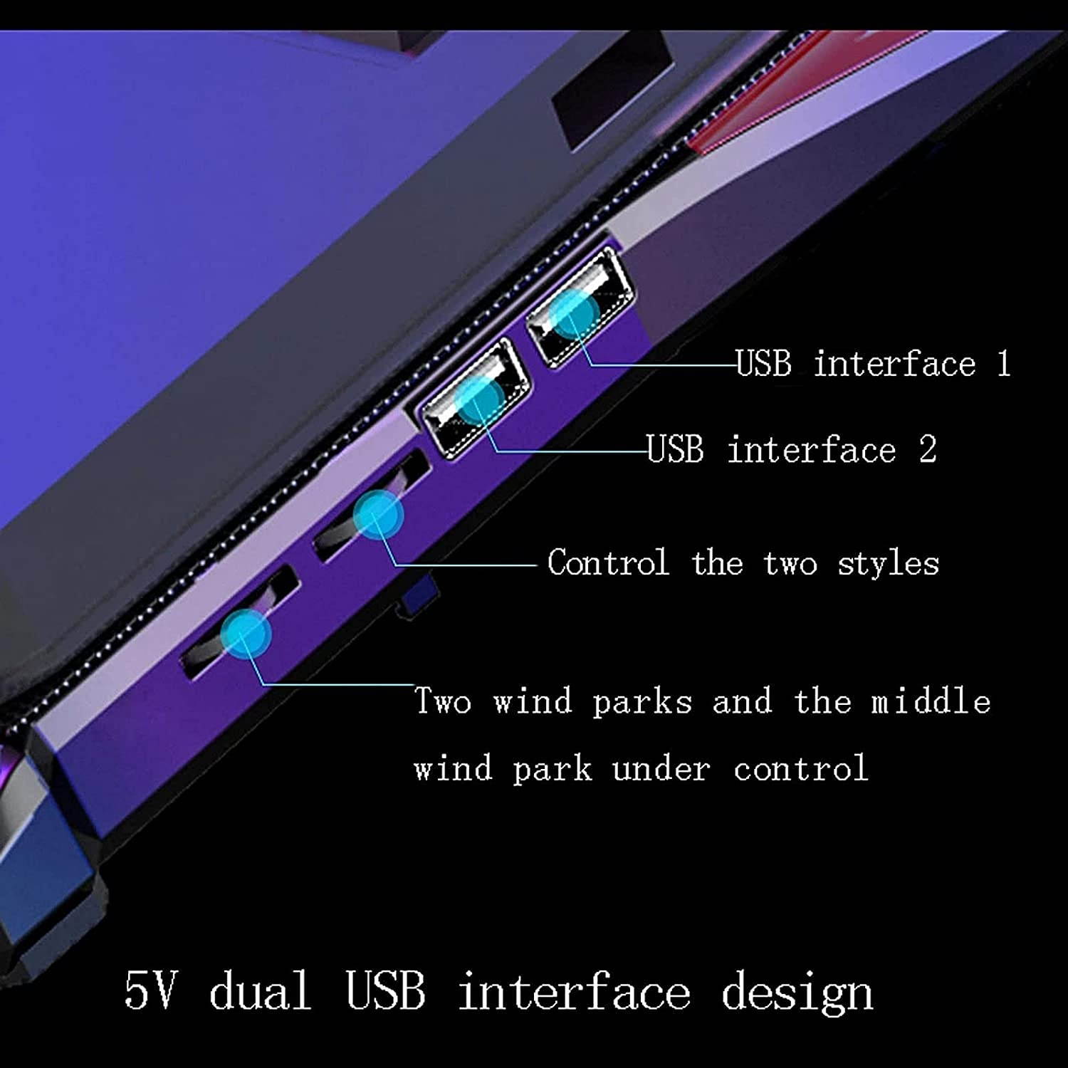 RGB Laptop Cooling Pad with 6 Quiet LED Fans 5 Heights Adjustable and Phone Stand, Dual USB Ports Gaming Laptop Cooler for 11"-18" Gaming Laptops (Blue)