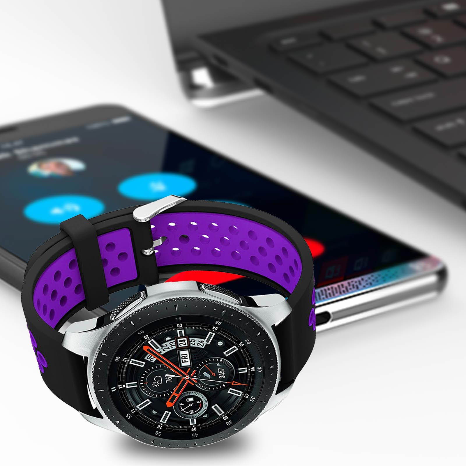 Samsung Galaxy Watch 46mm breathable silicone replacement bracelet- Black/Purple