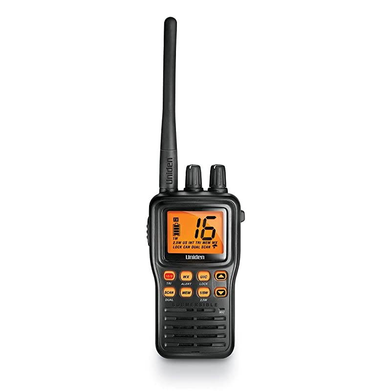 MHS75 Waterproof Handheld 2-Way VHF Marine radio, Submersible, Selectable 1/2.5/5 Watt Transmit Power. All USA/International and Canadian Marine Channels - Color Black