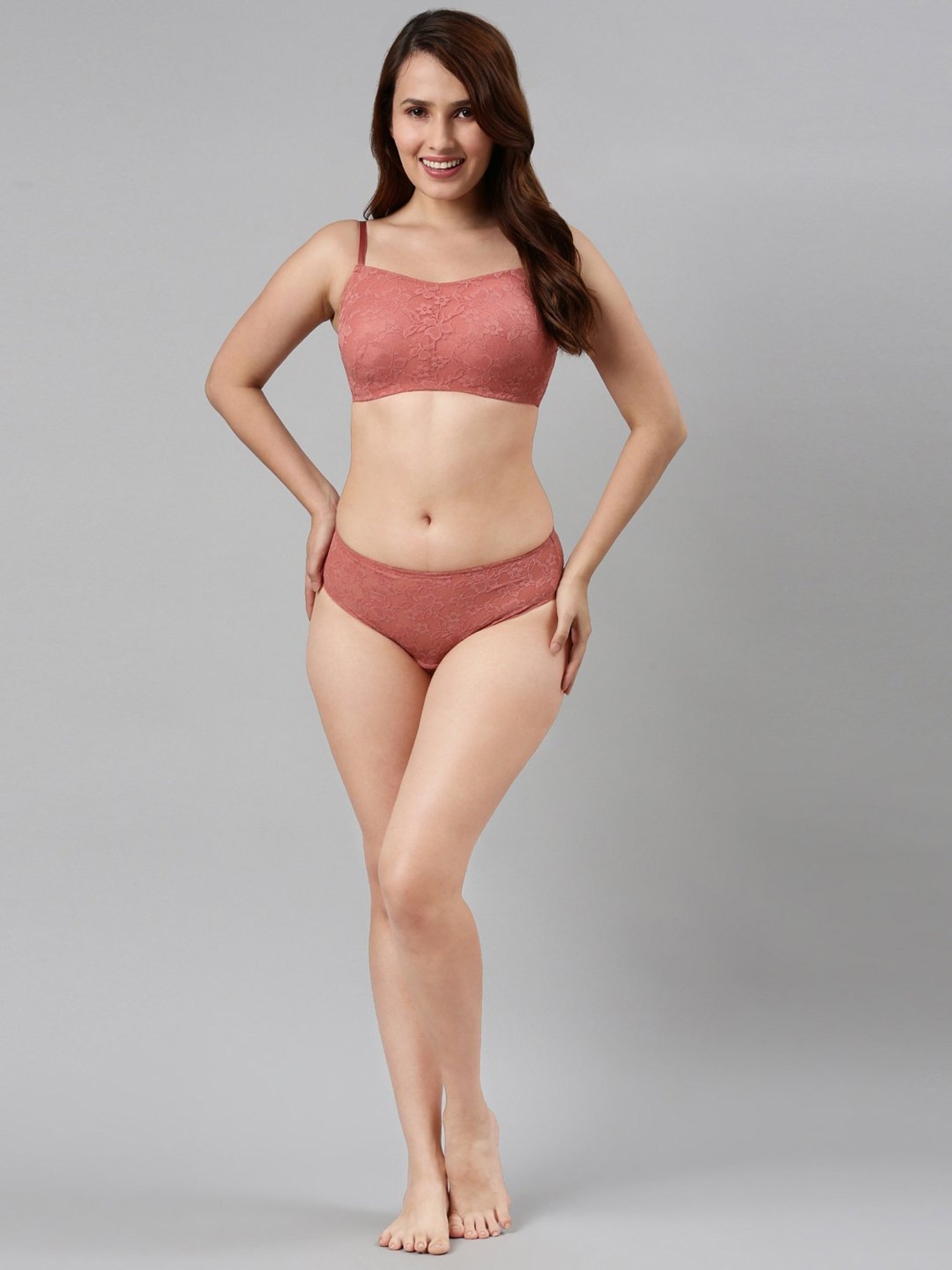 Enamor Dusty Pink Lace Work Bralette Bra