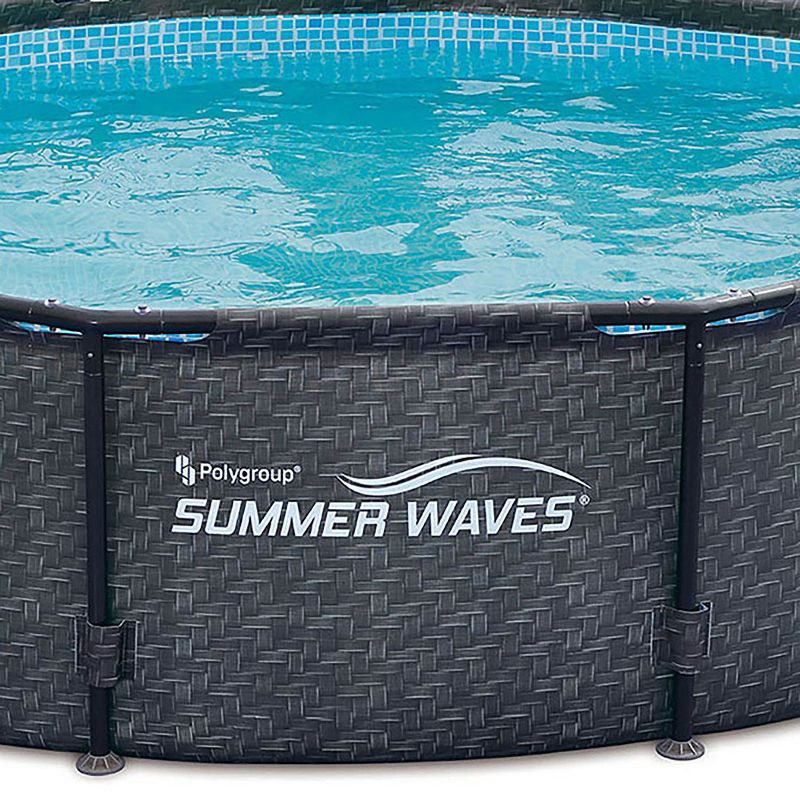 Summer Waves P2001448E14ft x 48in Outdoor Round Frame Above Ground Swimming Pool Set with Ladder, Skimmer Filter Pump, and Filter Cartridge, Gray