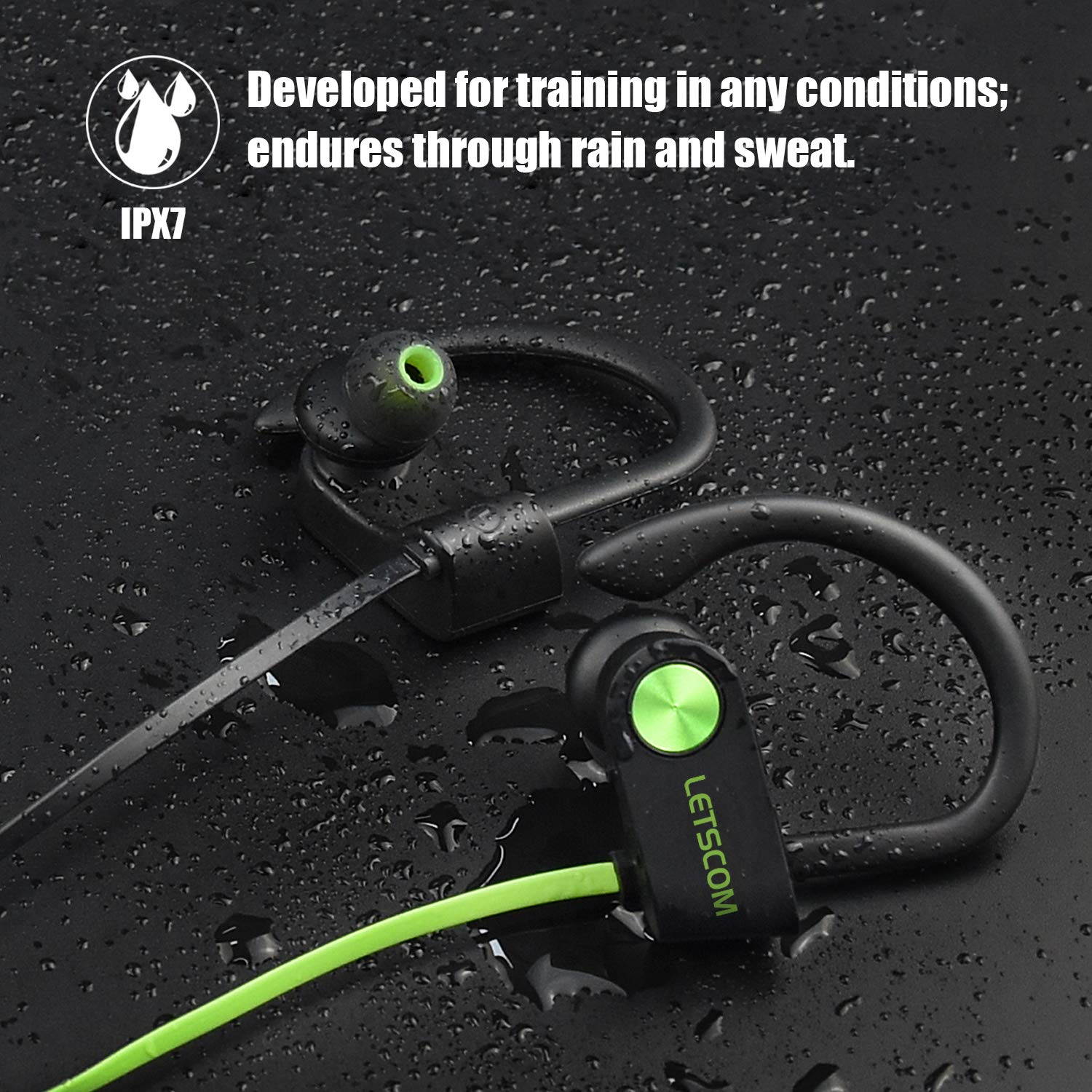 Bluetooth Headphones IPX7 Waterproof, Wireless Sport Earphones, HiFi Bass Stereo Sweatproof Earbuds w/Mic, Noise Cancelling Headset for Workout, Running, Gym, 8 Hours Play Time