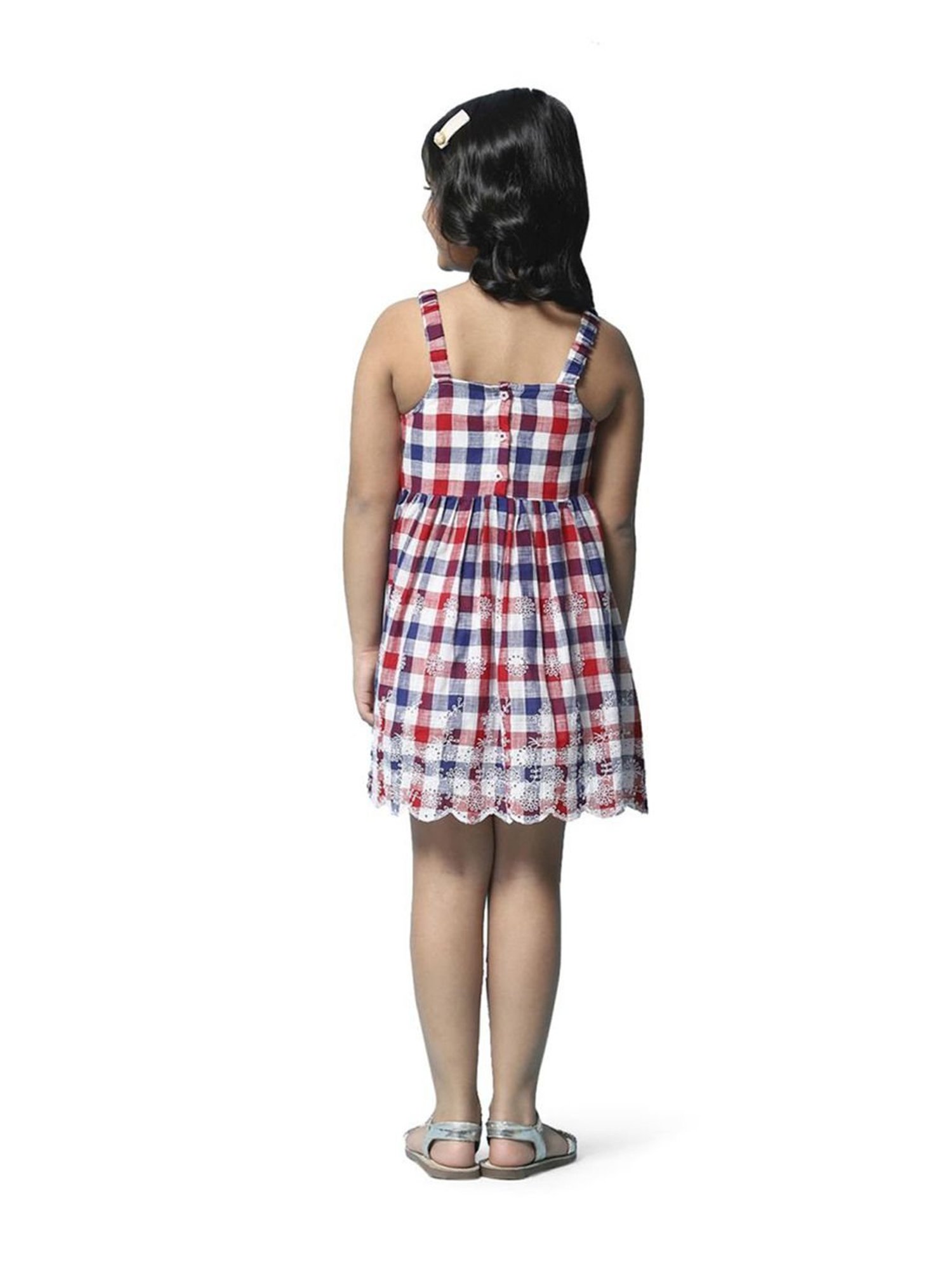 Biba Girls Multicolor Cotton Chequered Dress with Headband