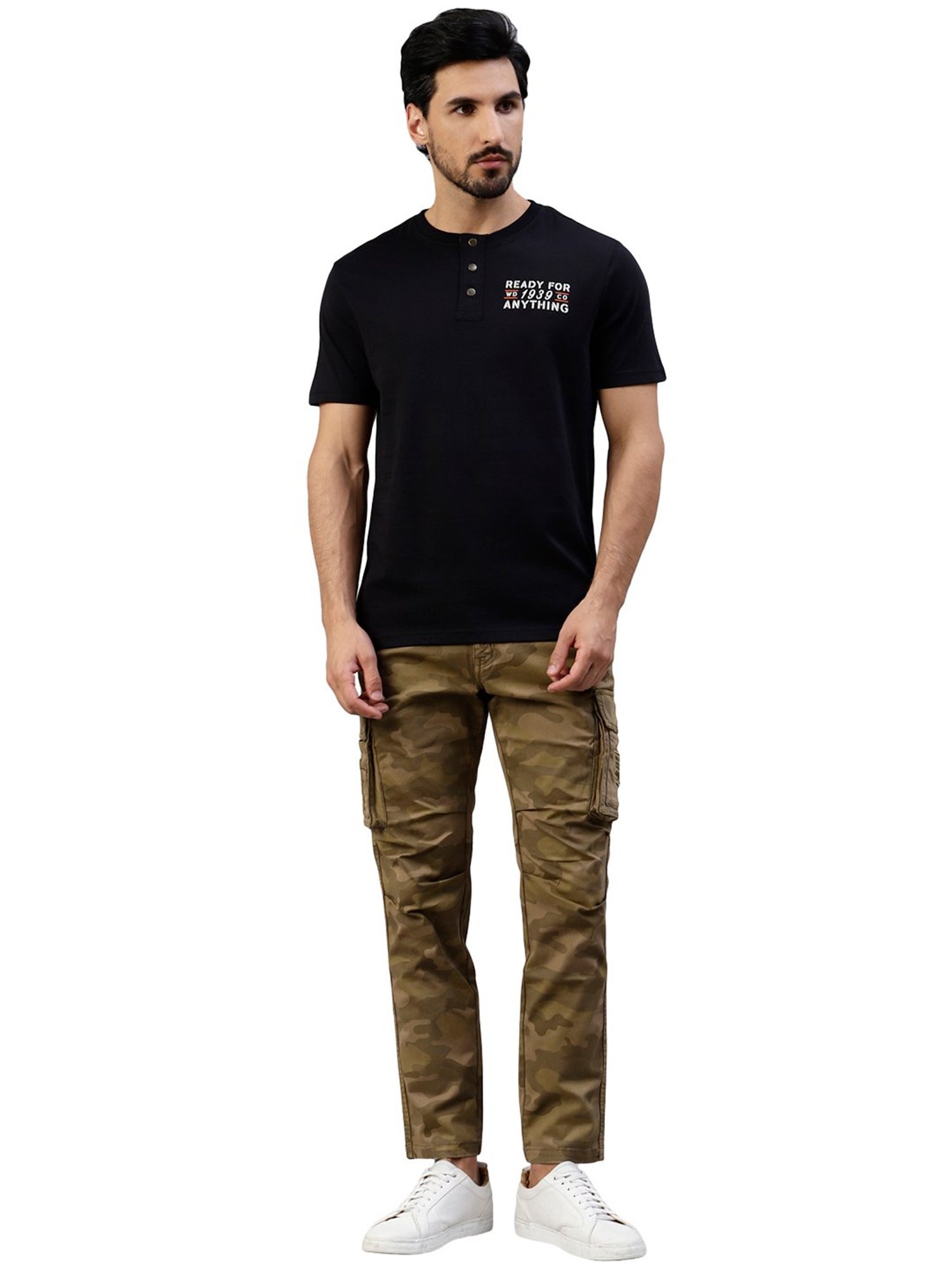 Royal Enfield Military Messenger Black Regular Fit Printed Henley T-Shirt