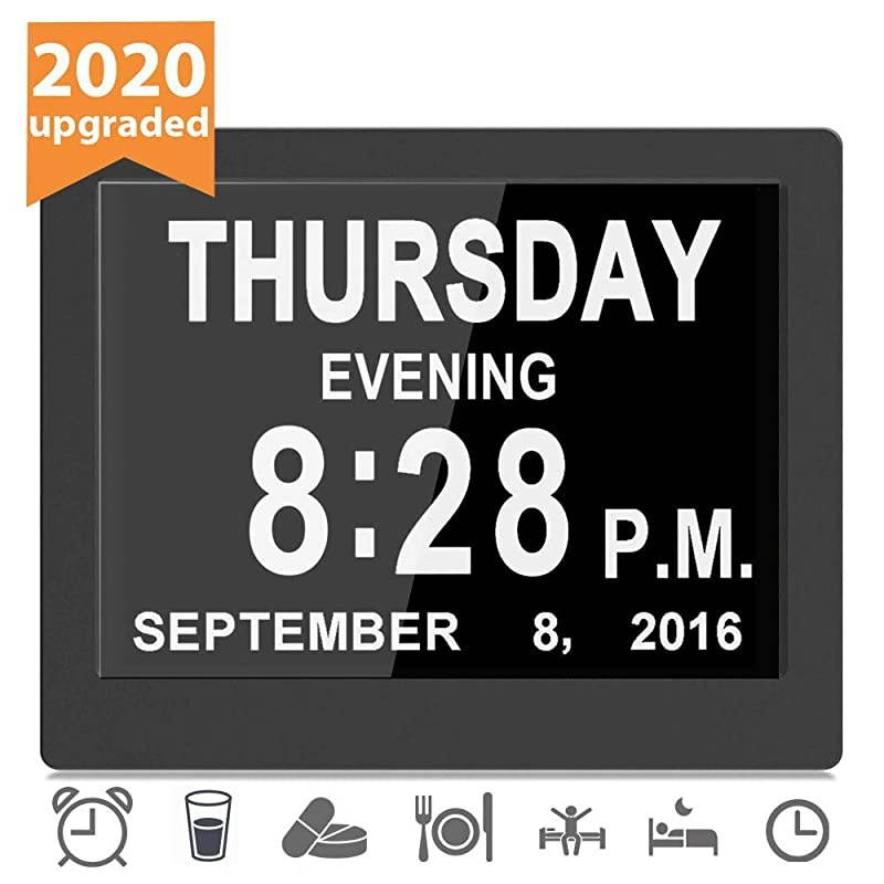 Calendar Alarm Day Clock 16 Alarm Reminders Options 8 Large Screen Display AMPM Function for Impaired Vision Aged Seniors Dementia Desk Wall Mounted