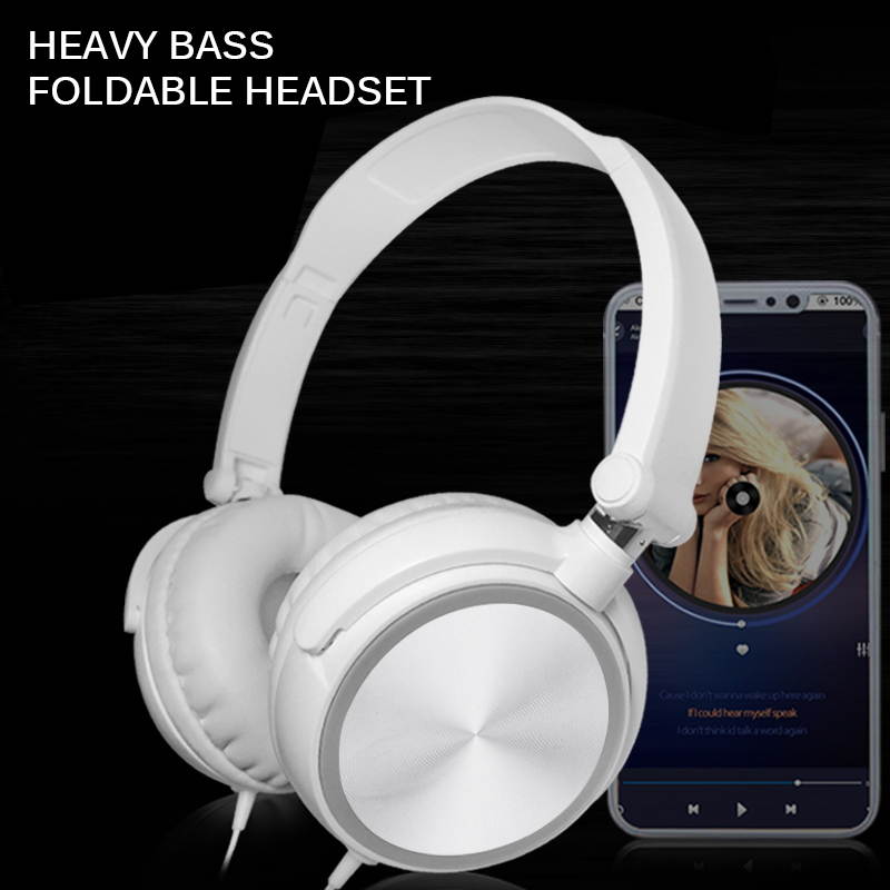 3.5mm Wired Headphones Round Interface Over Ear Foldable Headsets Bass HiFi Sound Music Stereo Earphone Black