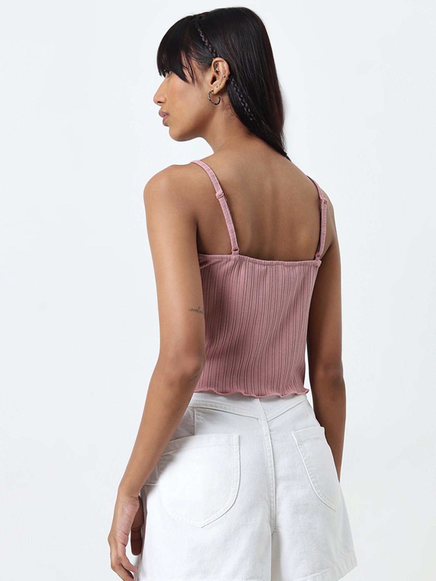 Nuon by Westside Pink Self-Striped Top