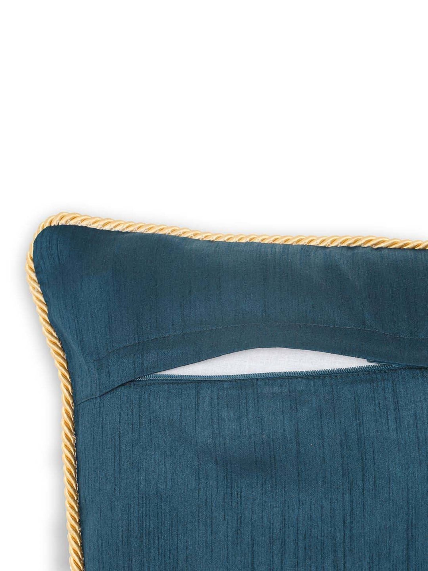 Pure Home and Living Blue Poly Dupion Foil Print Cushion Cover With Satin Twisted Dori