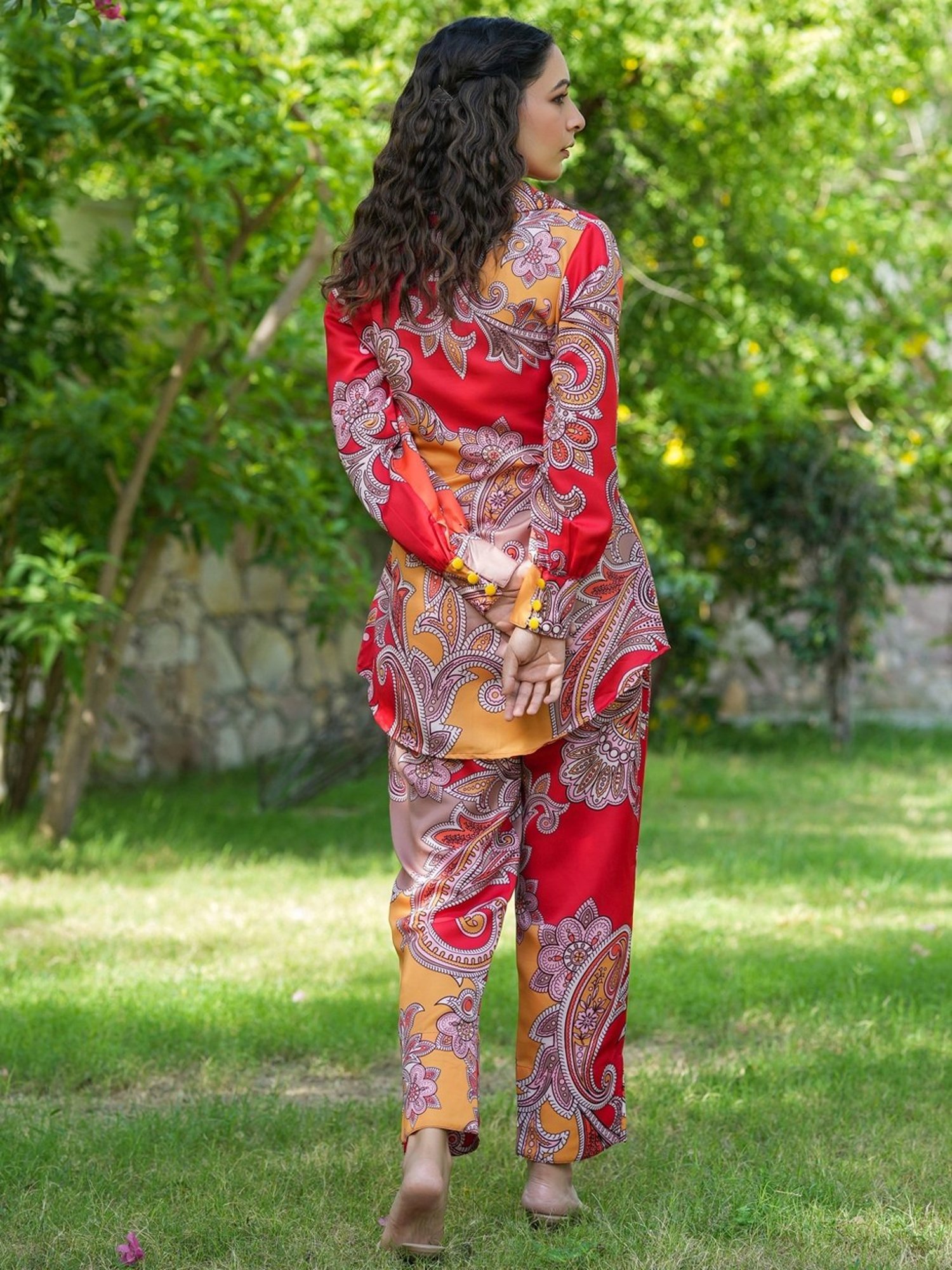 Yufta Red Printed Shirt Pant Set