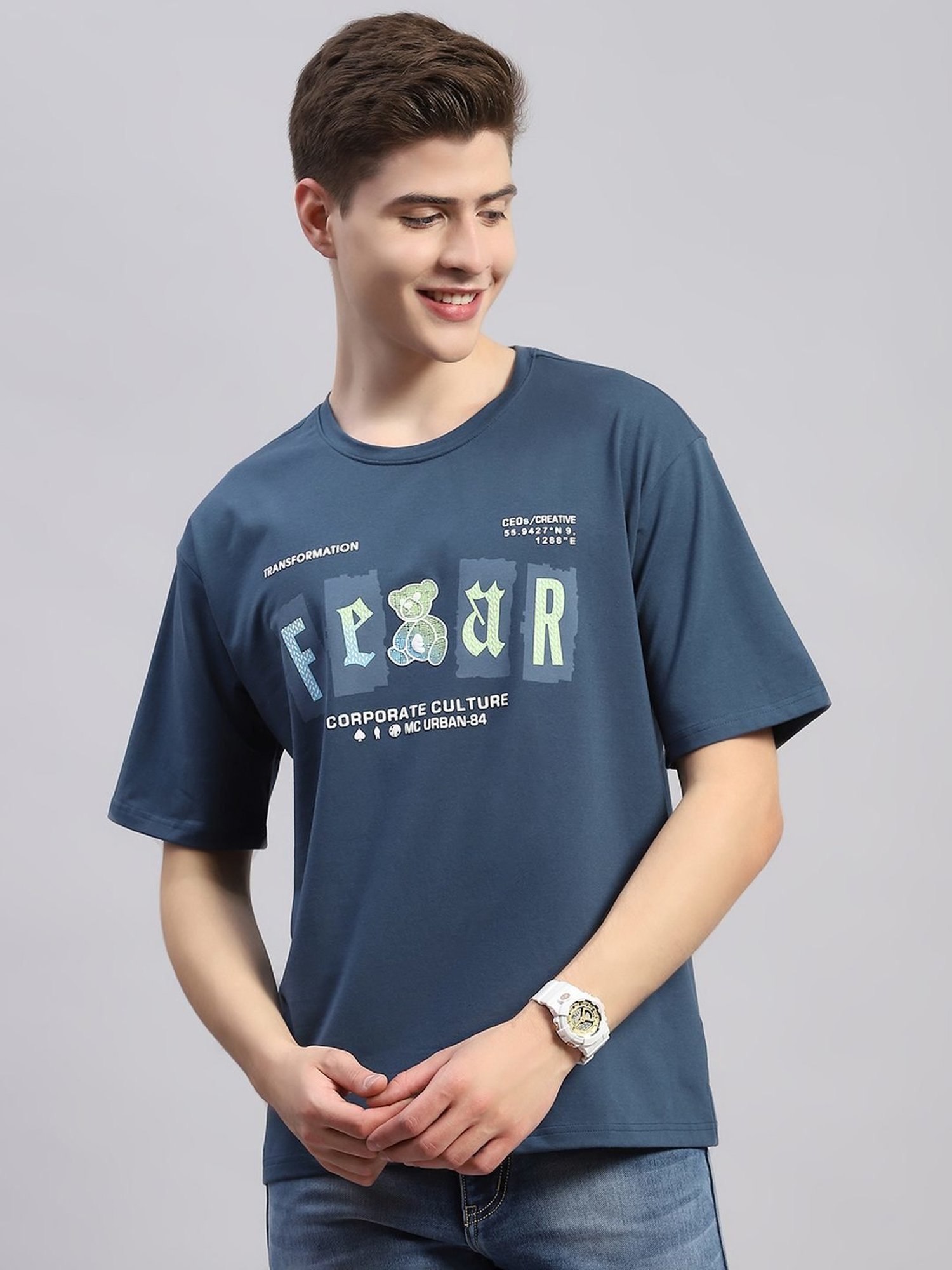 Monte Carlo Teal Regular Fit Printed T-Shirt