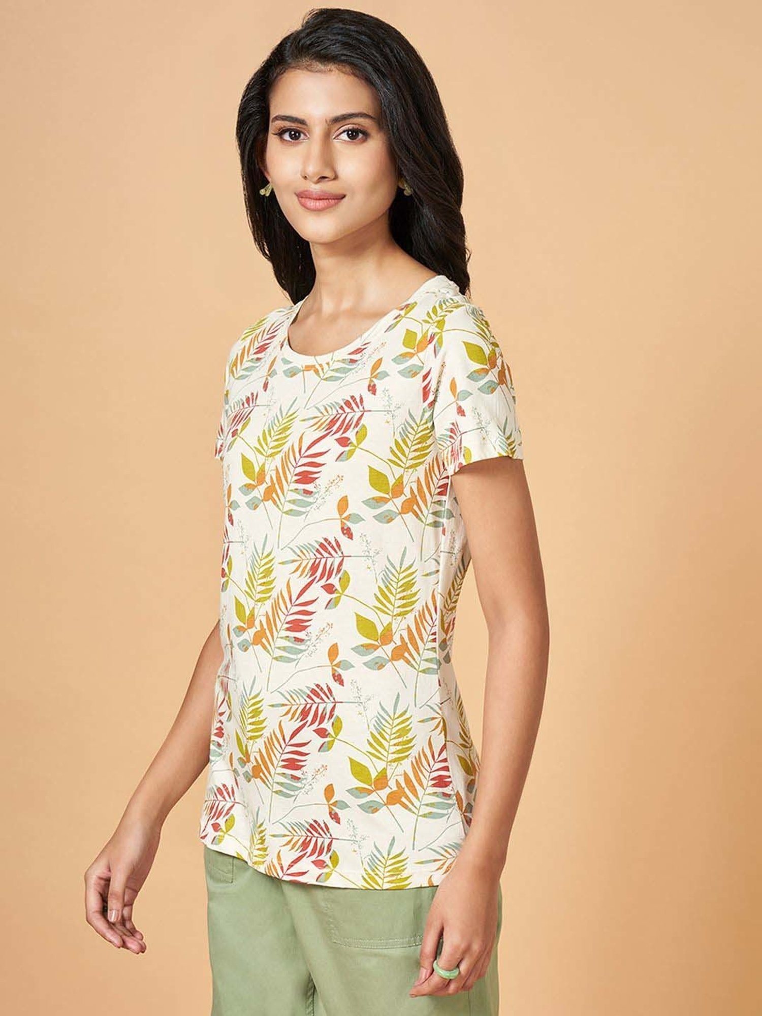 Honey by Pantaloons White Cotton Printed T-Shirt