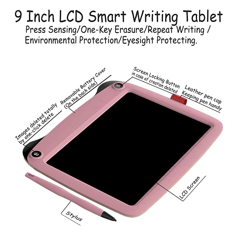 9 inch Writing Drawing Board Doodle Board Toys for KidsBirthday Gift for 45 Years Old Kids Adults LCD Writing Tablet with Stylus Smart Paper for Drawing Writer Pink