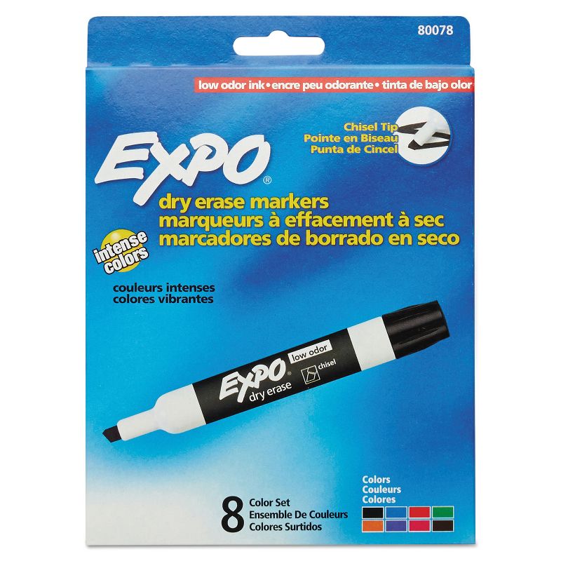 EXPO Low Odor Dry Erase Marker Chisel Tip Assorted 8/Set 80078