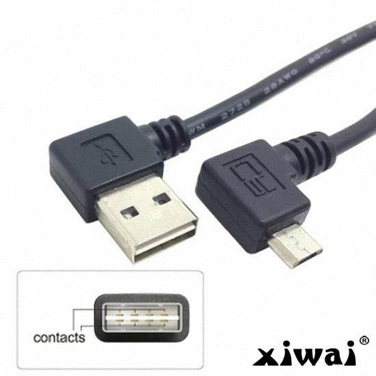 Xiwai Reversible Left Right Angled 90 Degree USB 2.0 Male to Right Angled Micro USB 5Pin Male Cable 25cm