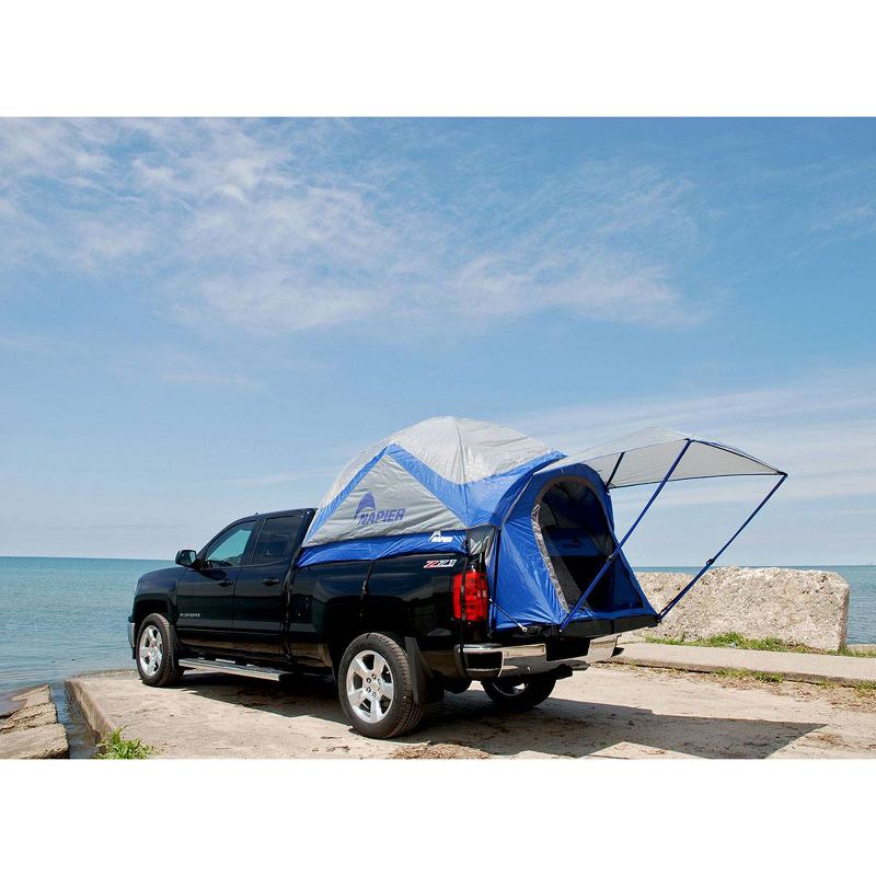 Napier Sportz Vehicle Specific Compact Short Truck Bed Portable 2 Person Outdoor Camping Tent with Optional 4 x 4 Foot Sun Awning, Blue