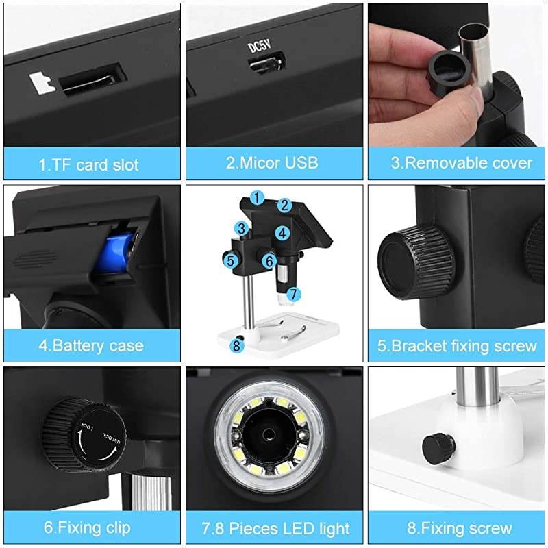 Microscope 43quot LED Screen Display 720P 10X1000X Magnification Zoom Camera Video Recorder for Phone Repair Soldering Tool Jewelry Appraisal Biologic