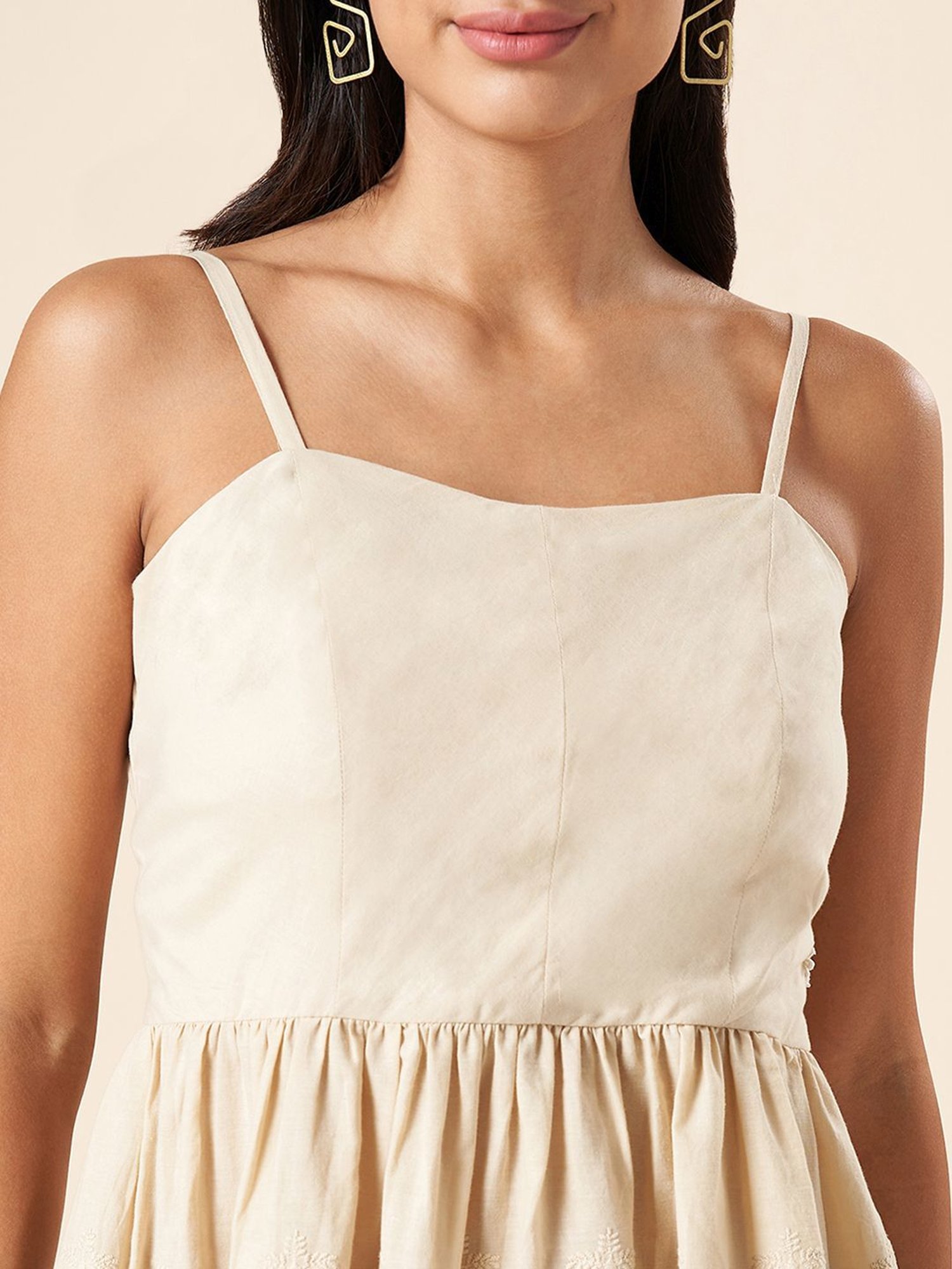 Akkriti by Pantaloons Beige Cotton Embroidered Top