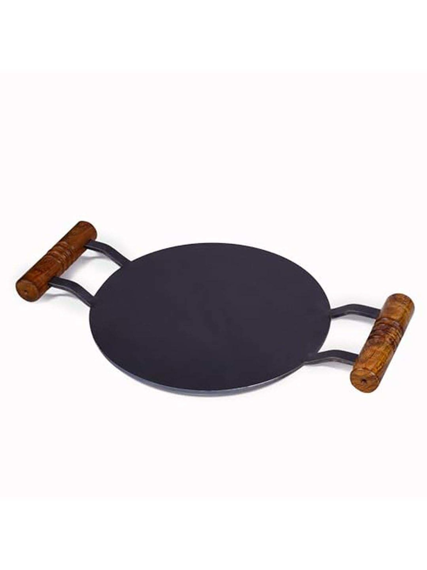 The Indus Valley Black Iron Induction Friendly 30.4cm Round Tawa With Wooden Handle