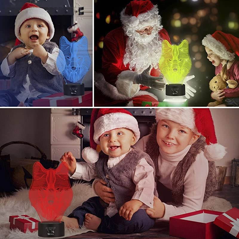 Animals Wolf 3D Night Light Touch Table Desk Lamps  7 Color Changing Lights with Acrylic Flat amp ABS Base amp USB Cabler