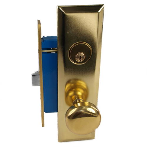 Maxtech (Like Marks 114A/3) 1033BR Polished Brass Right Hand Heavy Duty Mortise Entry Lockset, Screwless Knobs Thru Bolted Lock Set