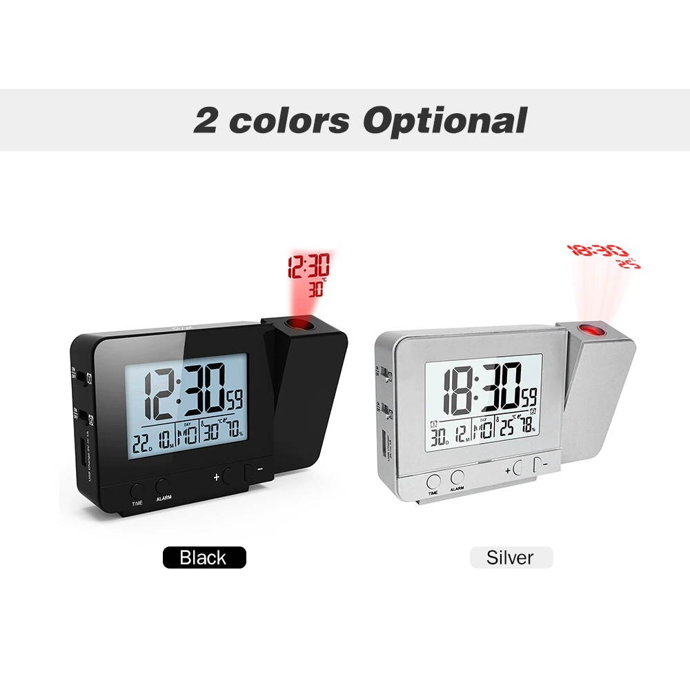 Projection Alarm Clock for Bedroom with Thermometer Hygrometer Digital Project Ceiling Clock Dimmablewith Charger