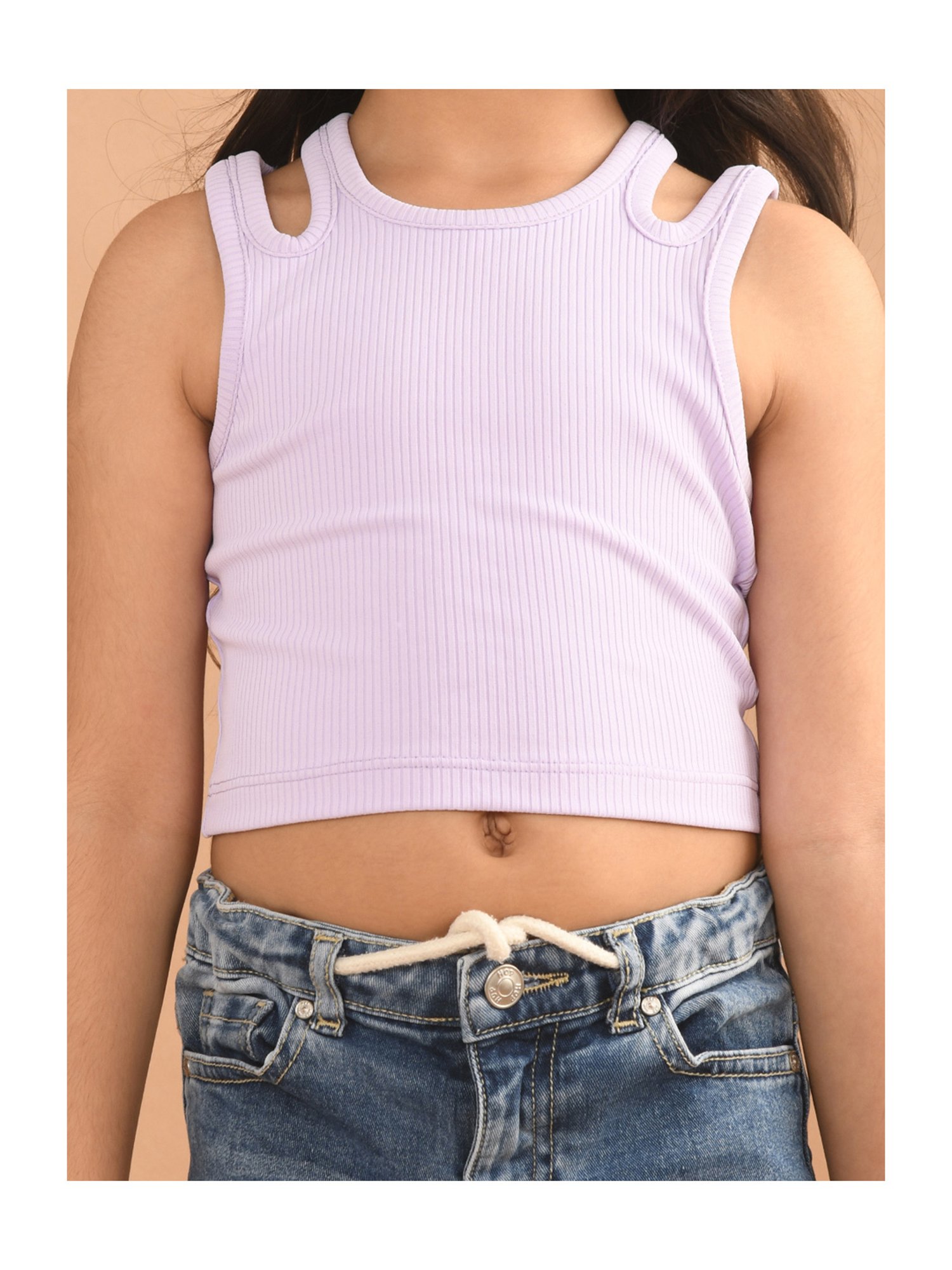 LilPicks Kids Lavender Solid Crop Top