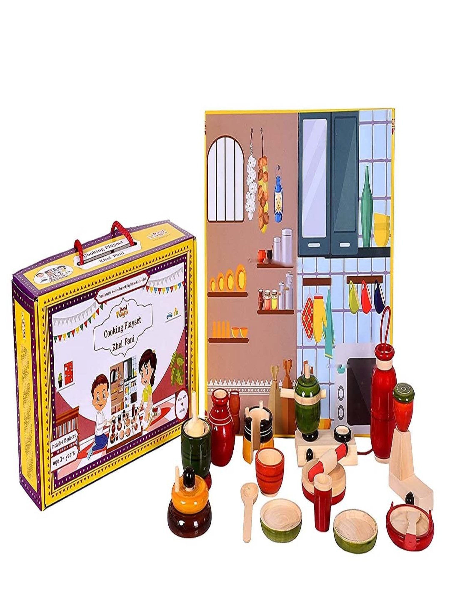 Desi Toys Kids Multicolor Wooden Kitchen Pretend Playset