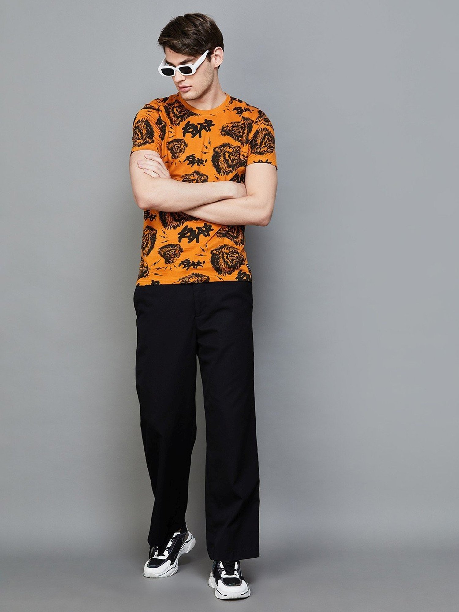 Forca by Lifestyle Orange Cotton Regular Fit Printed T-Shirt