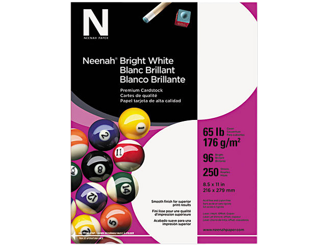 Wausau Paper 91904 Bright White Card Stock, 65 lbs., 8-1/2 x 11, Bright White, 250 Sheets/Pack