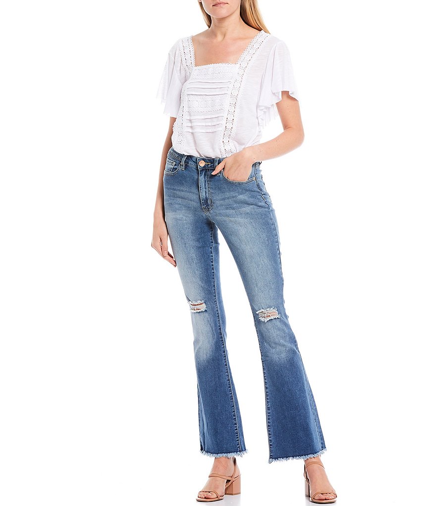 YMI Jeanswear Love Mid Rise Fray Hem Flare Jeans