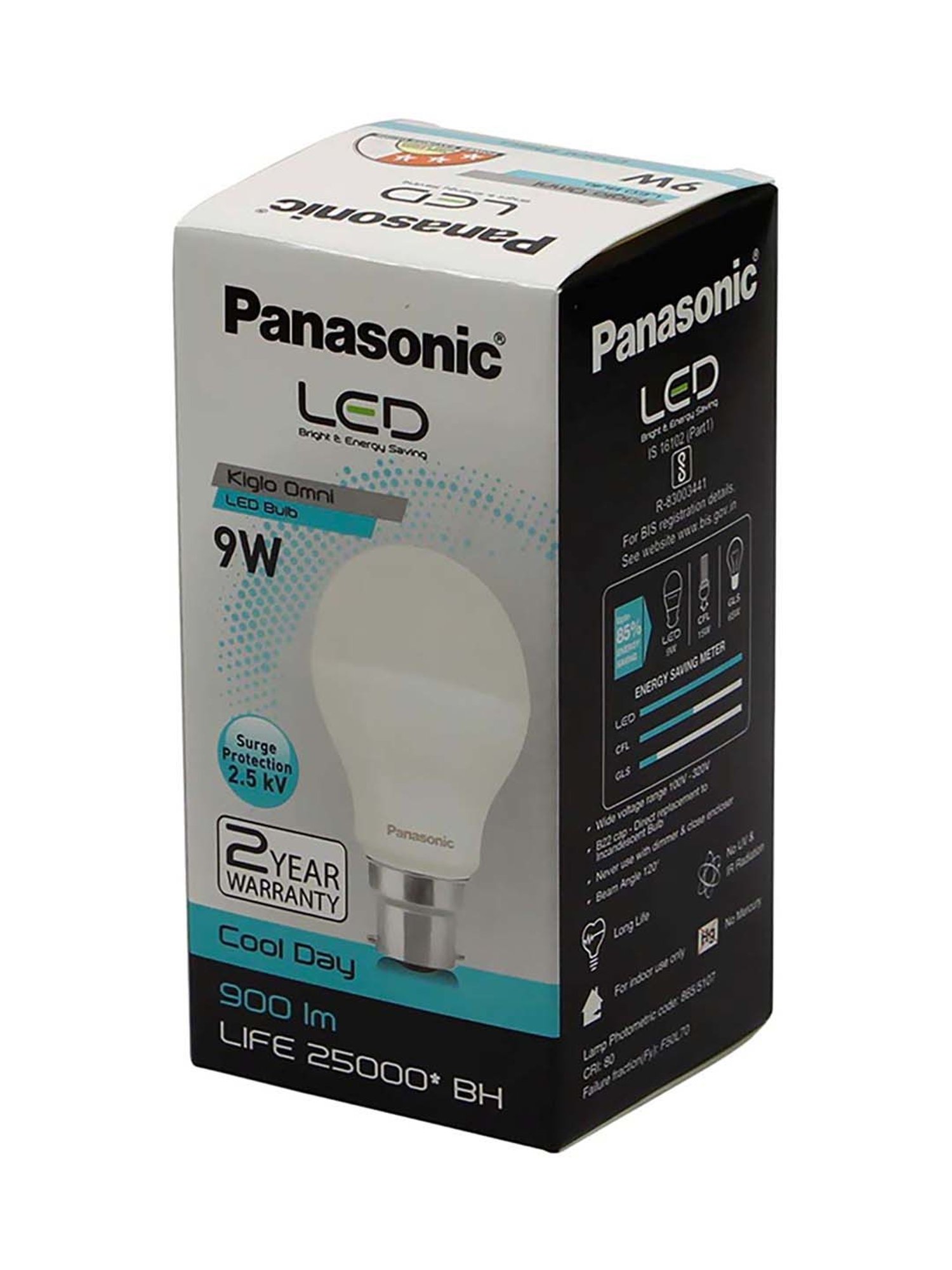 Panasonic B22 9Watt LED Bulb - Pack of 2 (Cool Day Light)