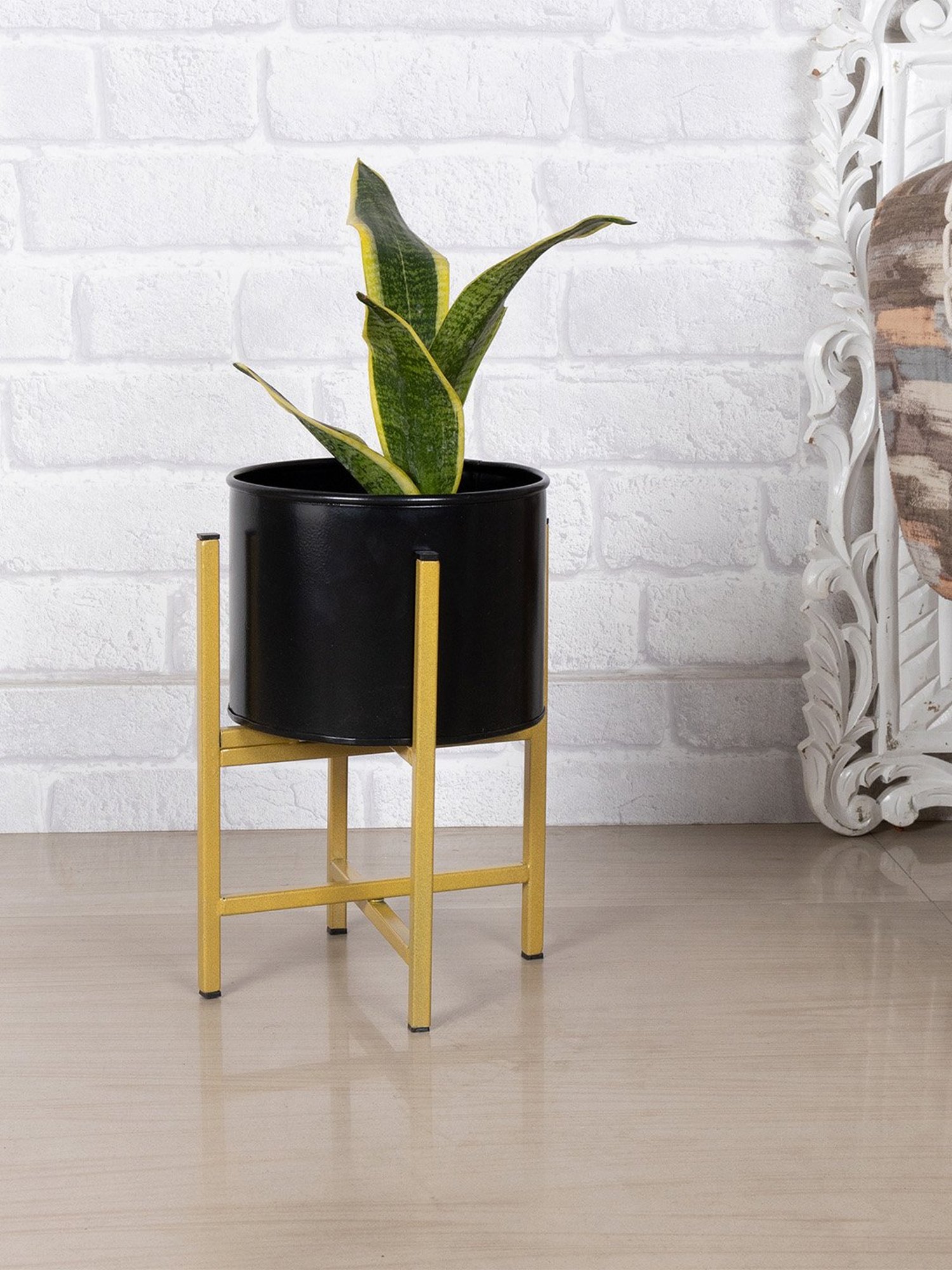 Homesake Gold Metal Medium Planter with Stand