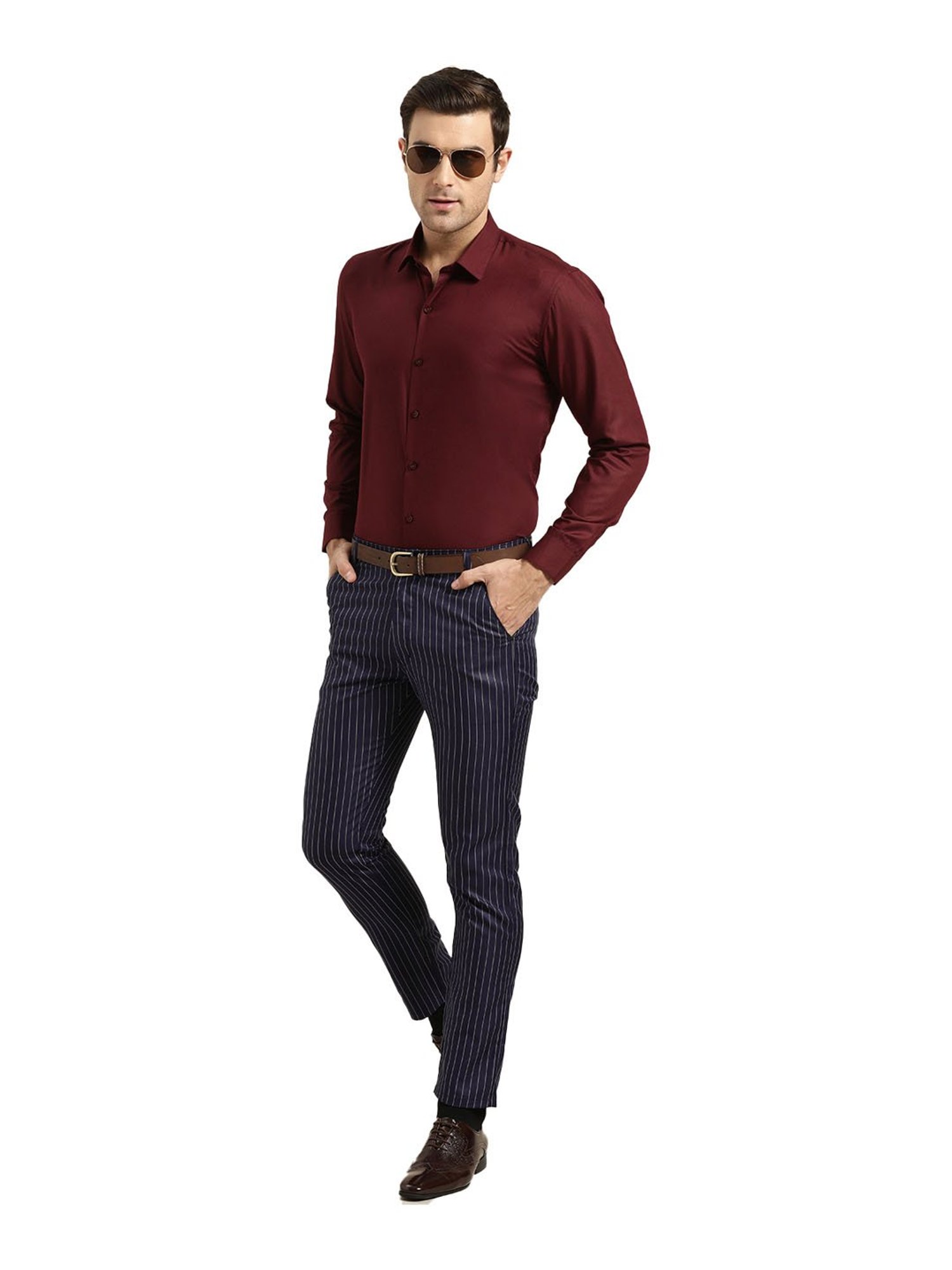 Sojanya Navy & Off White Striped Trousers