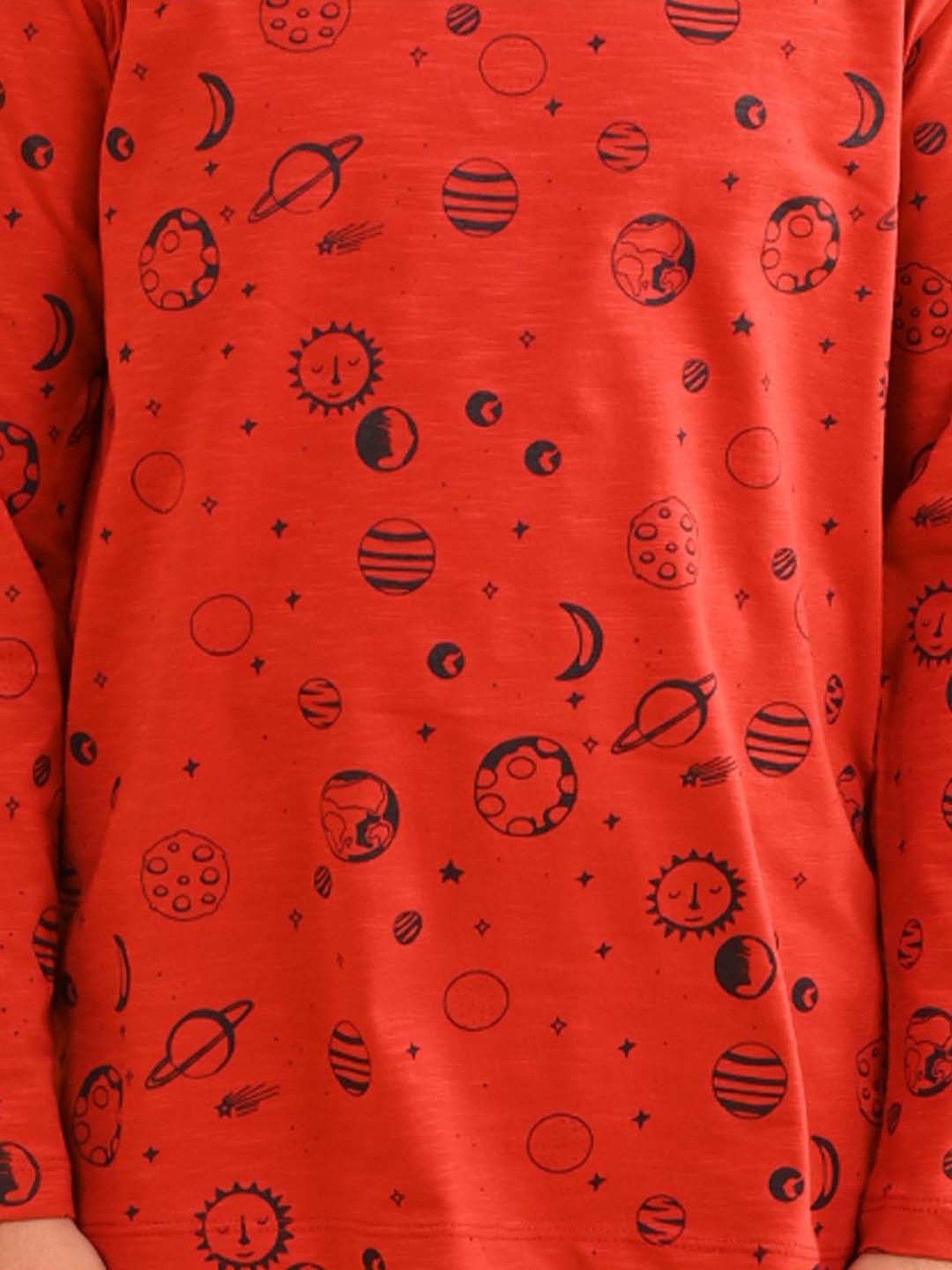 Anthrilo Kids Red Cotton Printed Full Sleeves T-Shirt & Trouser