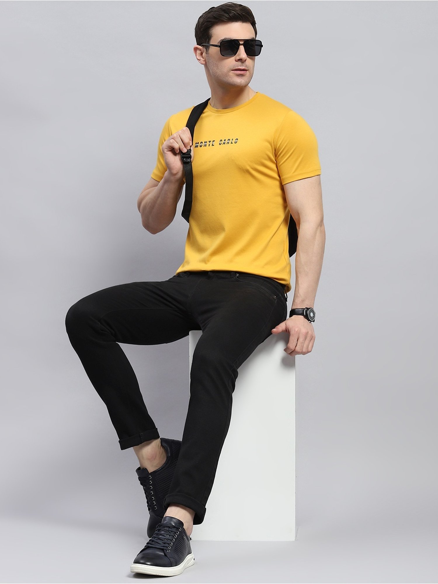 Monte Carlo Mustard Cotton Regular Fit T-Shirt