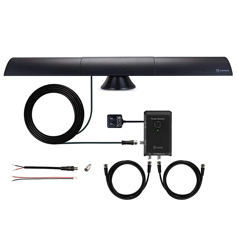 Antop Indoor TV Antenna HDTV AntennaAmplified FM Antenna with NoiseFree 4G FilterDual output Smart Booster System Enhanced VHFUHF Signal ReceptionSupport a Second TV or Various Device
