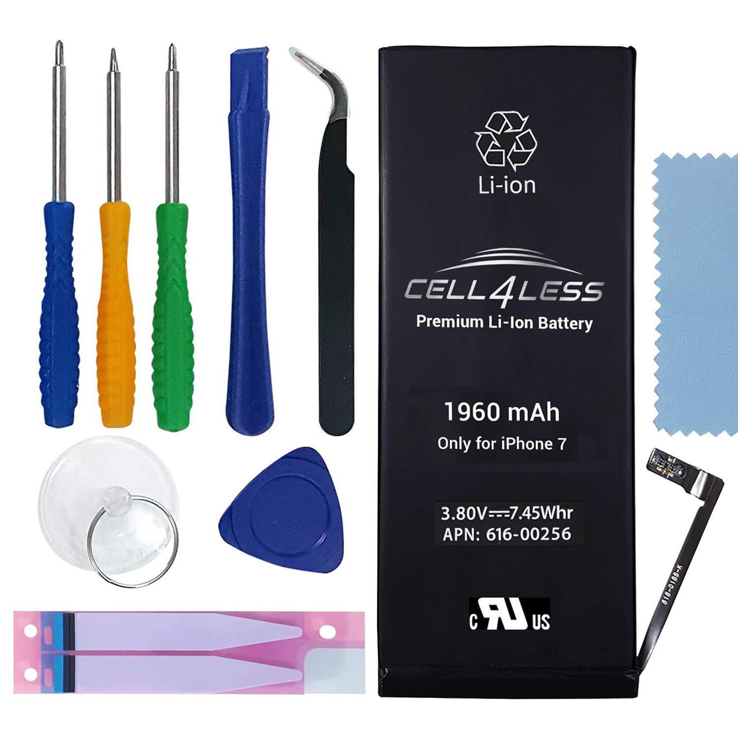iPhone 7 Battery Replacement Kit for A1660, A1778 & A1779-1960 mAh, 3.80V, 7.45 WHR w/Assembly Tools & Adhesive Pull Strips (i7 1960 mAh)