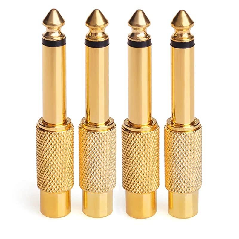14 to RCA  RCA to 14 Adapter RCA Female to 635mm 14 inch Male Mono TS Interconnect Audio Adapter Conversion Plug Adaptor Gold Plated4 Pack