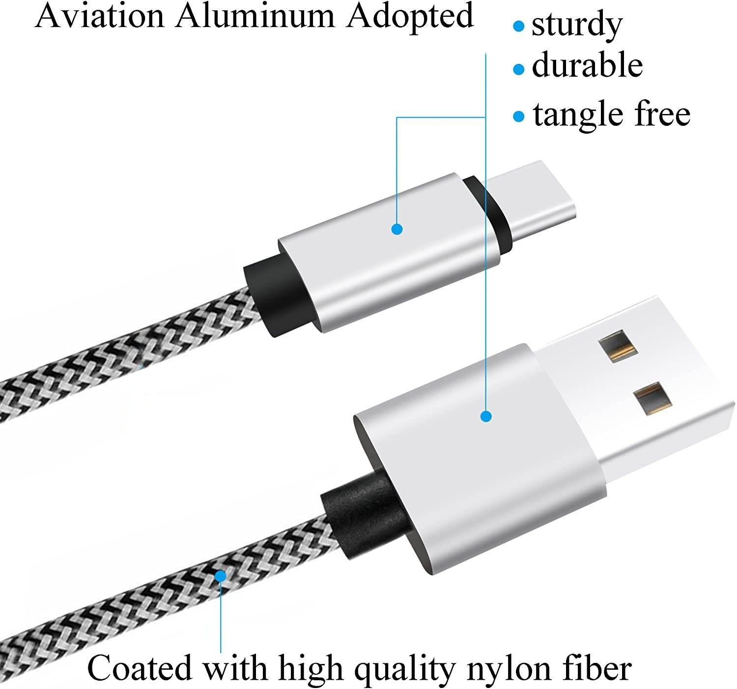 USB Type C Cable 3.3Ft 3.3Ft 6.6Ft 6.6Ft 9.9 Ft 5Pack by Ailun High Speed Type C to USB A Sync Charging Nylon Braided Cable for USB Type C Devices