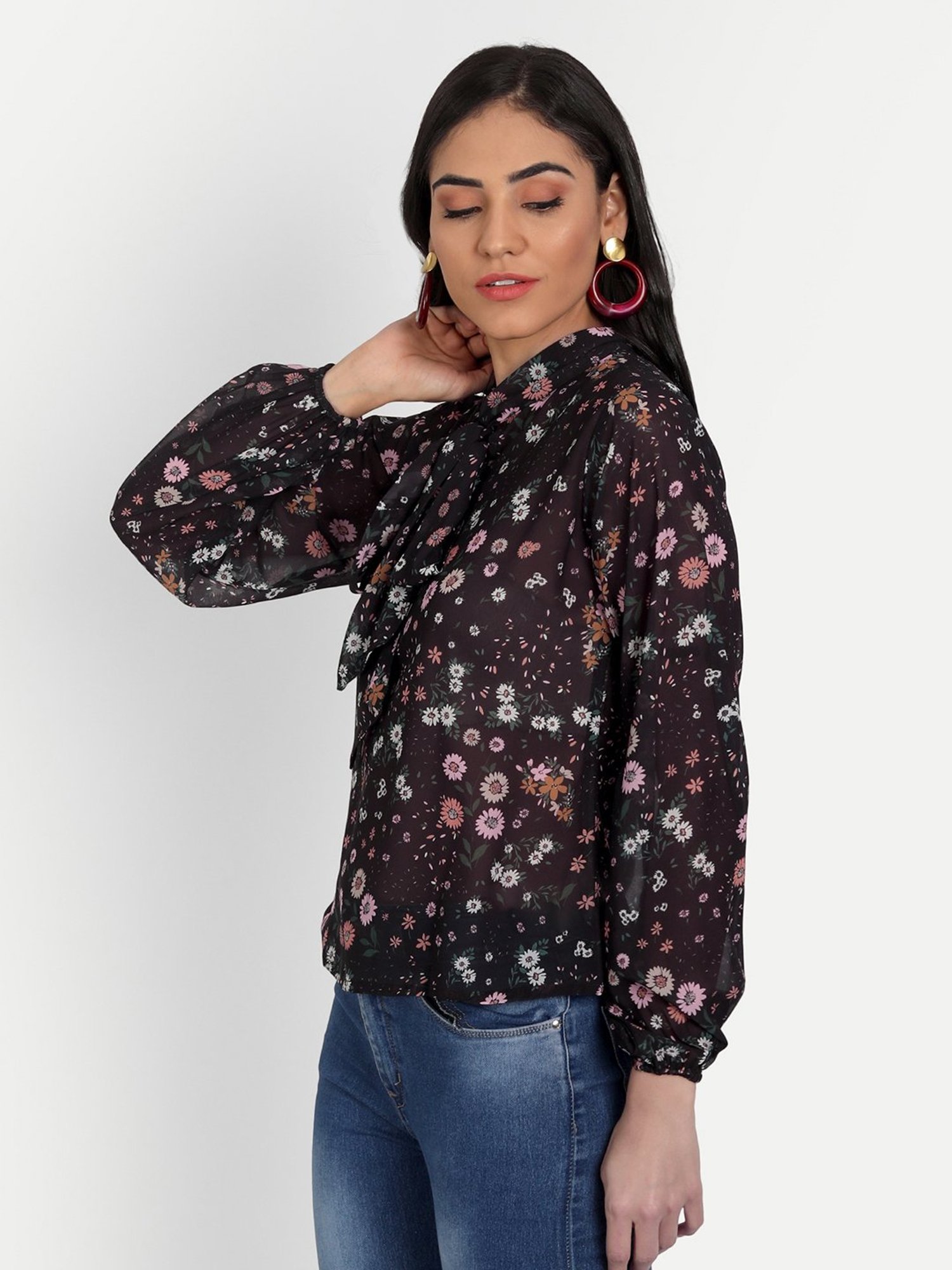 MASAKALI.CO Black Floral Print Top