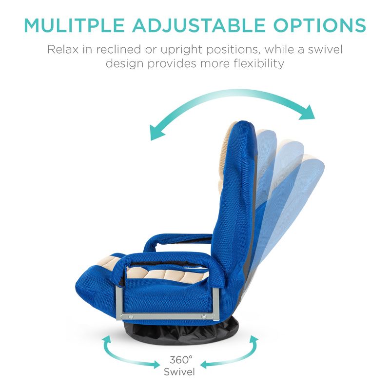 Best Choice Products 360-Degree Swivel Gaming Floor Chair w/ Armrest Handles, Foldable Adjustable Backrest - Blue/Beige