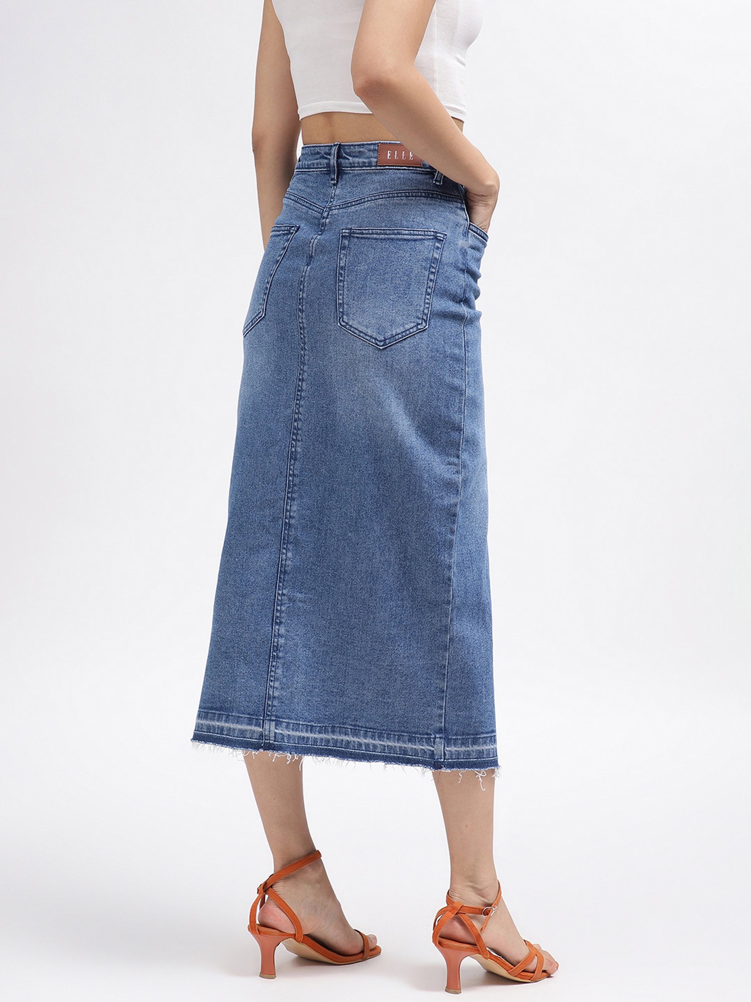 Elle Blue Cotton Midi Skirt
