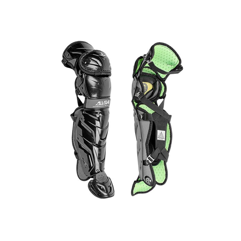 All-Star Sports S7 LG1216S7X-BK Axis Baseball Catcher Leg Guards Protective Gear for Ages 12 to 16 Years with LINQ Hinge System and D3O Padding, Black