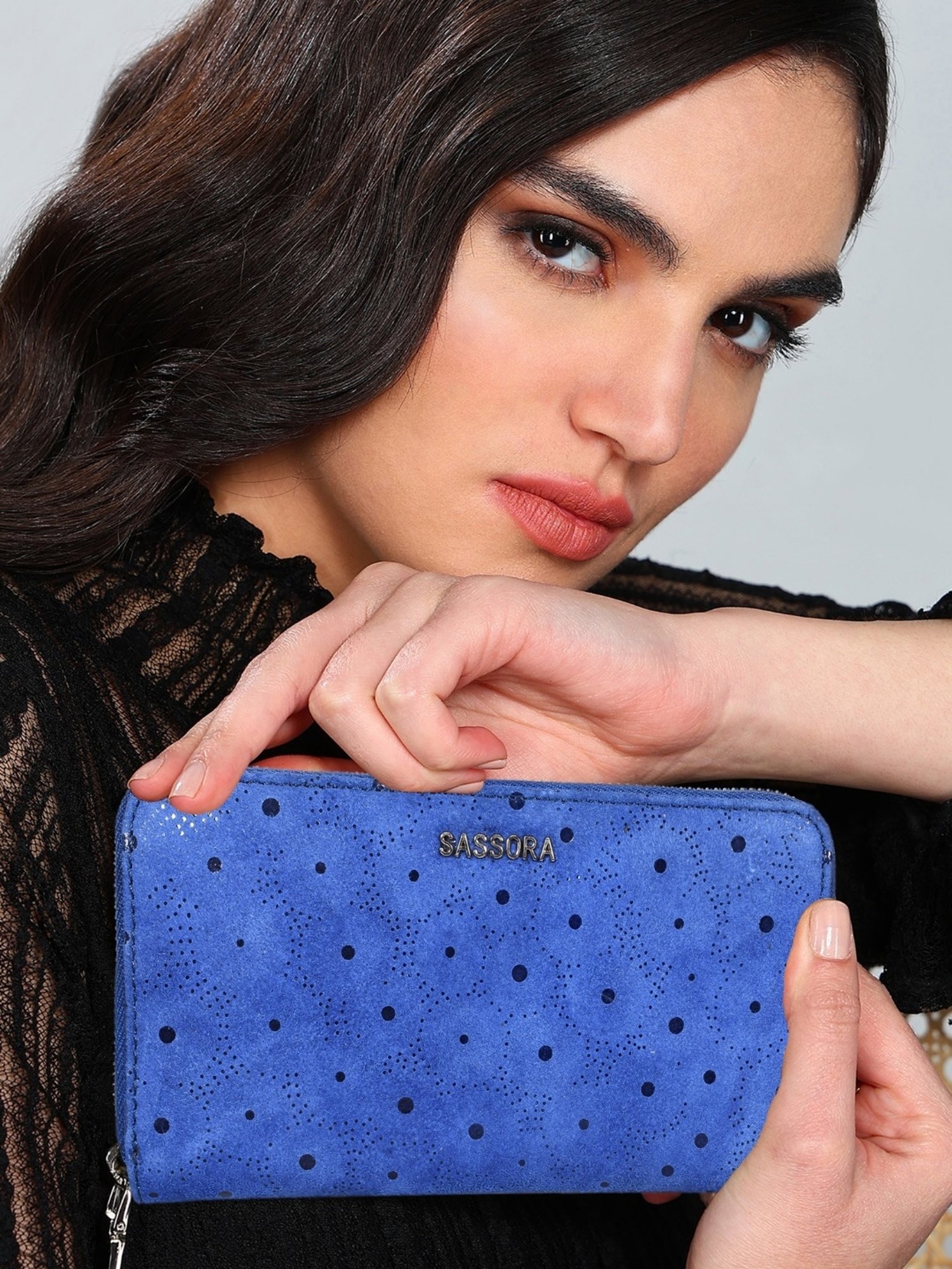 SASSORA LARA Navy Leather Printed Wallet
